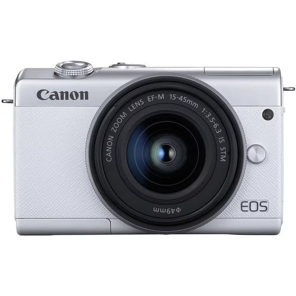Digital with Canon M200 Spare Battery Lens + More 128GB Card 15-45mm + Mirrorless Camera Kit with EOS Memory (White)