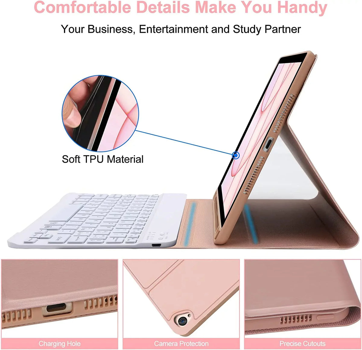 Kvago Keyboard 2022 Bluetooth Apple Built-in Keyboard 5th iPad iPad Case for Holder Pencil Pink Air Gen