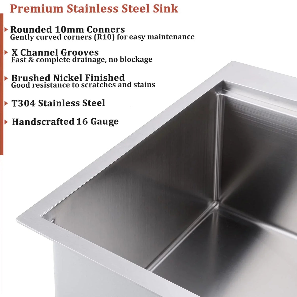 Bowl Kitchen 2 Holes Single Steel Sink Faucet Drop-In PROOX Stainless with 30''