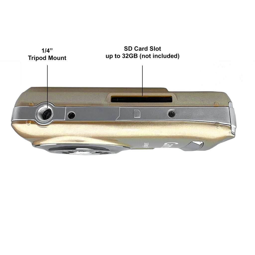 Photo 16MP Megapixel Camera Digital and with 2.4" Compact Media Input (Gold) Transfer Screen, Mic LCD USB Video and Acuvar