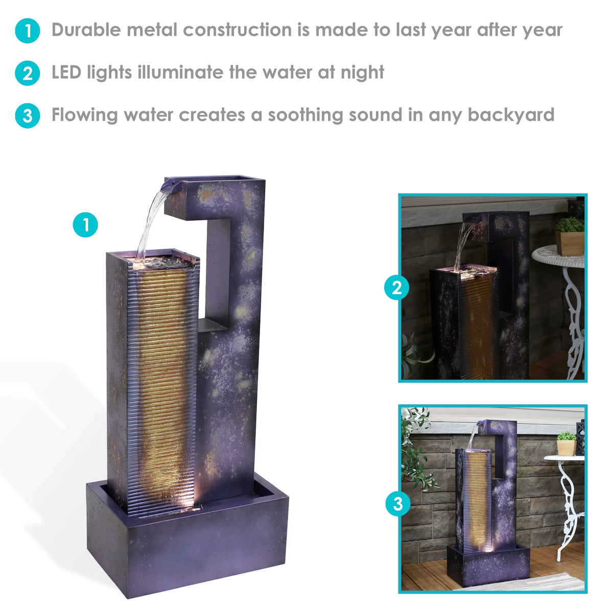 LED Metal Cascading Sunnydaze Outdoor Fountain - Tower with 32" Lights