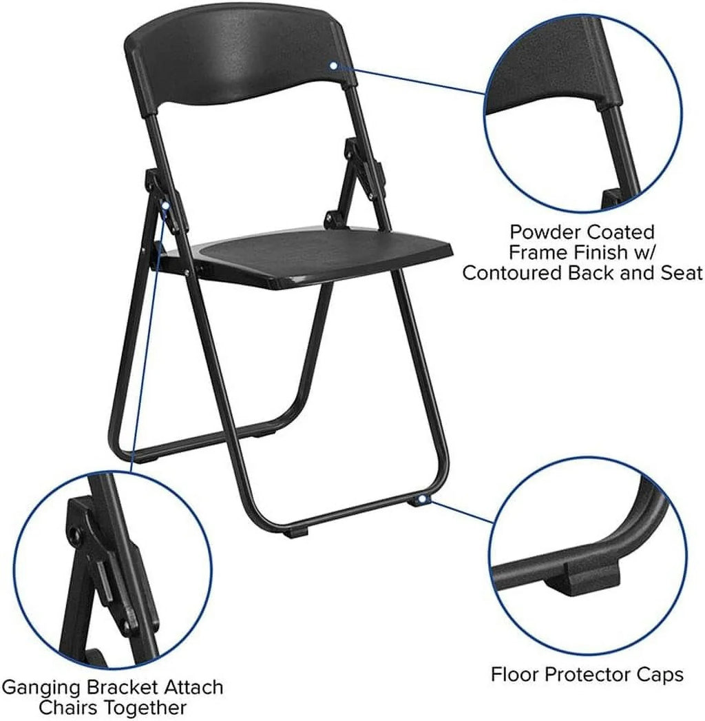 Duty Series Brackets Capacity Heavy Ganging With 500 Chair HERCULES Folding Lb. Built-In Black Plastic