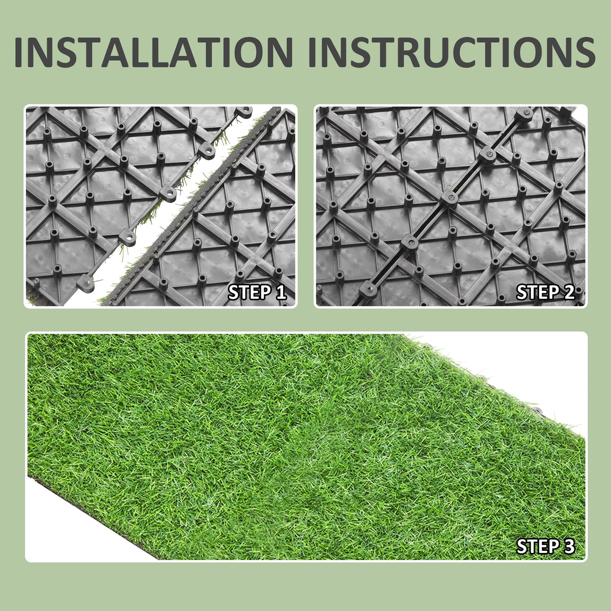 Turf Flooring Grass x Tile Artificial 12'' Tile, x 9pcs 2'' 12'' BuxWellBang Interlocking