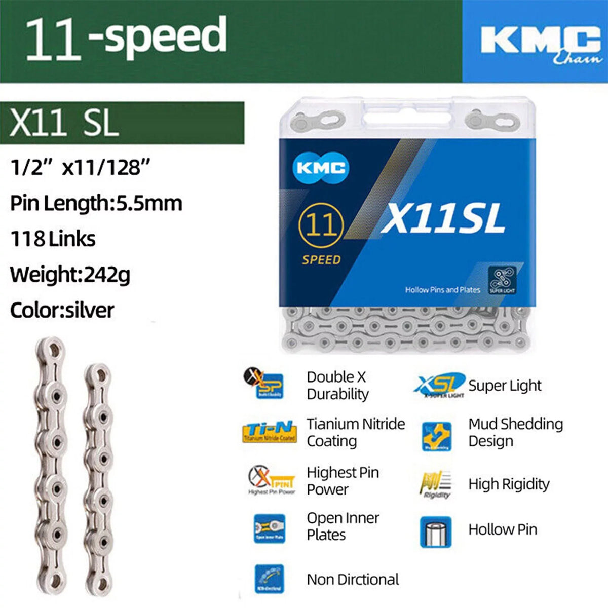 X11SL Bike Drivetrain Link System KMC Reusable Speed for Road Mountain 11-Speed 11 Chain Missing