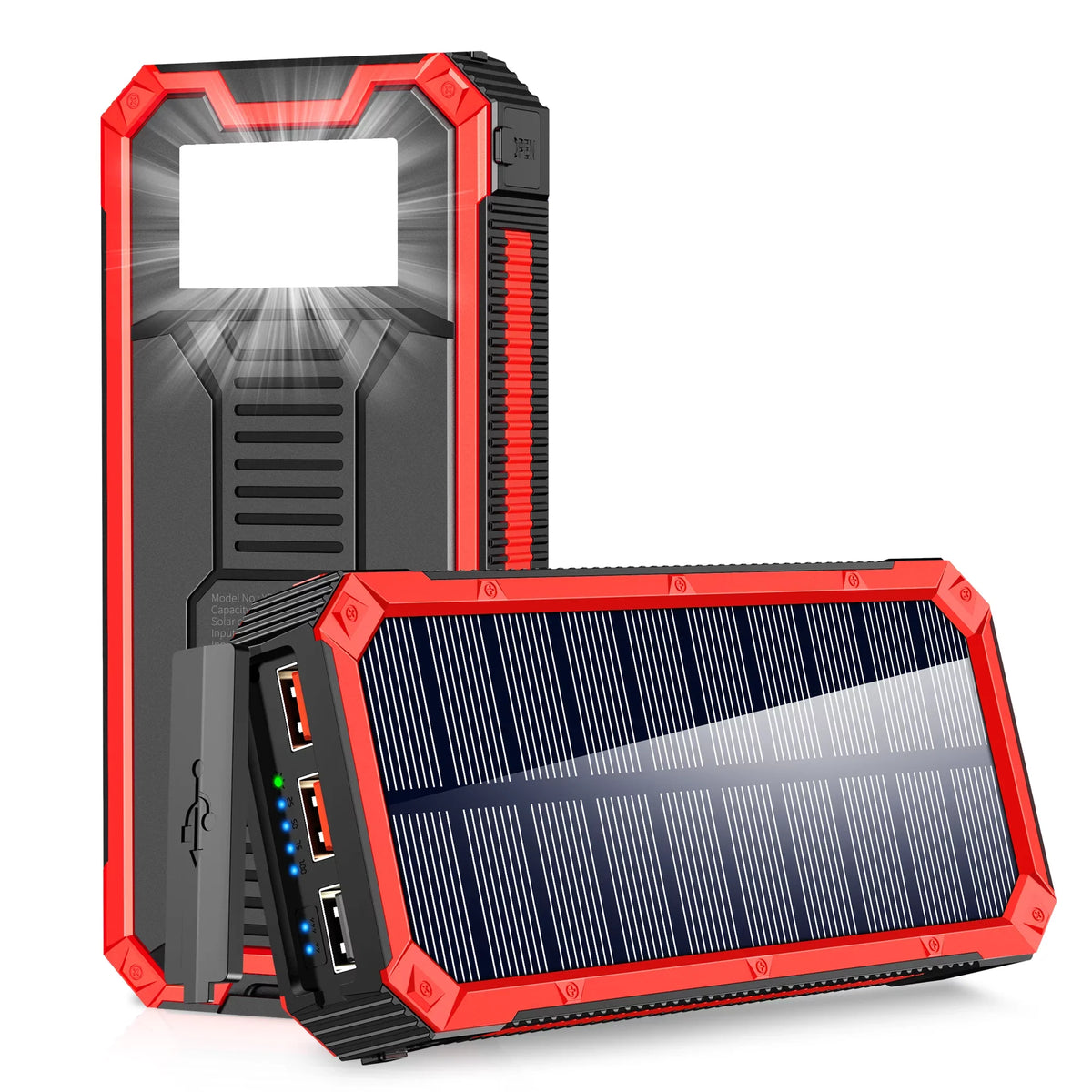 Solar Backup Portable Ports 4 Wireless 30000mAh, & Bank Power Charger Charger LED Solar External Fast Output 3 Battery, Flashlight