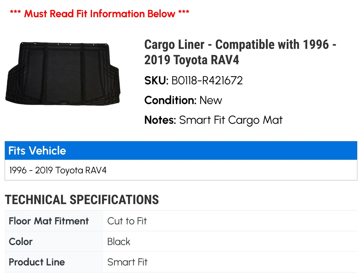 Toyota 1996 2017 2005 - 2016 2010 RAV4 2004 Compatible 2013 Liner 1998 2002 2001 - 2018 2000 2019 2003 2008 2015 1999 2011 2014 2006 2009 2007 Cargo with 2012 1997