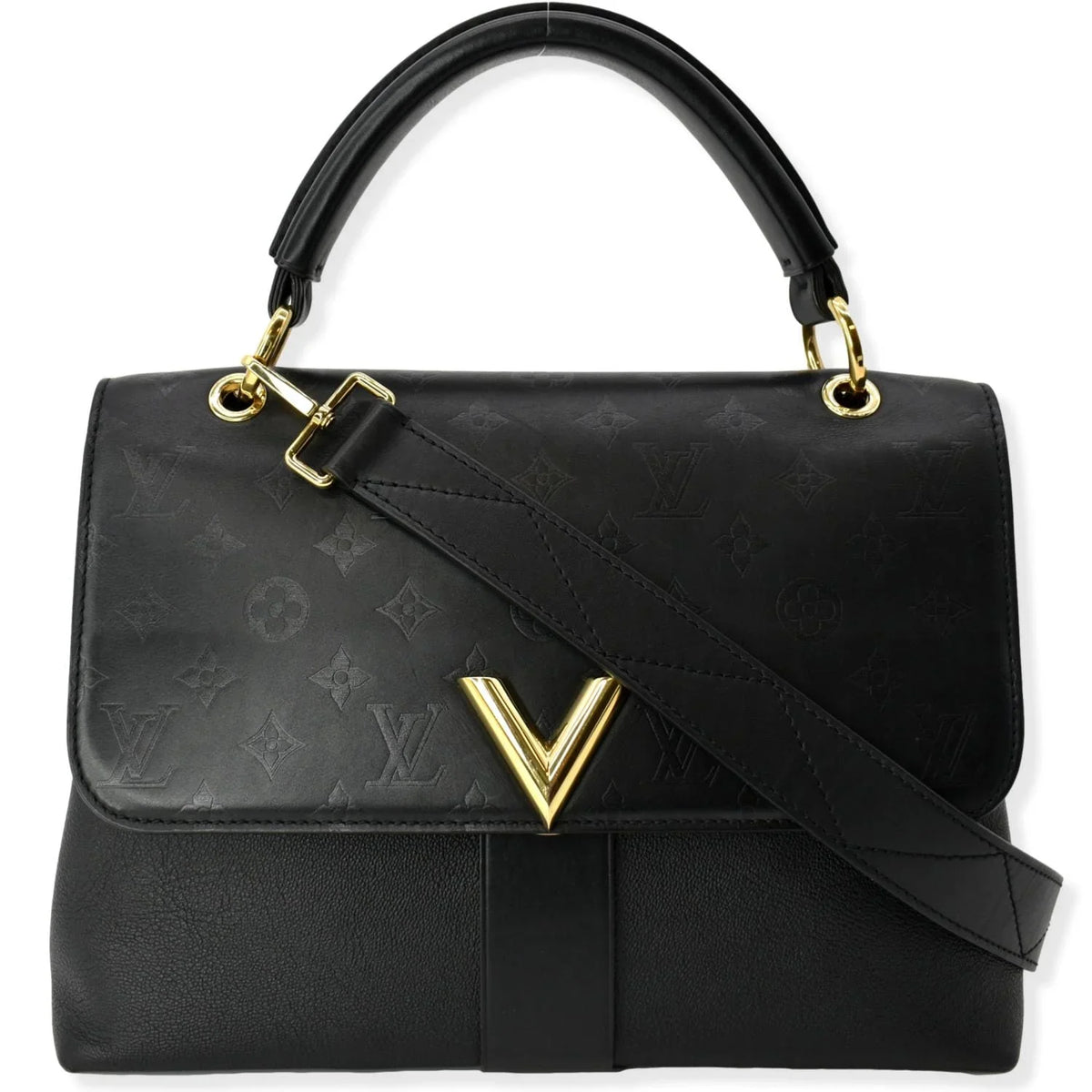 Very Bag Shoulder Leather Monogram Black LOUIS One Pre-owned Handle VUITTON