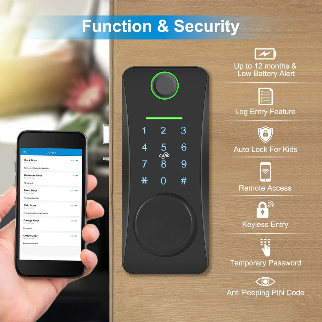 Remote Door Remote Deadbolt Lock Huiop Intelligent Lock/2 Door Keyless Lock,With App Remote Pad Lock Pad Door Siuke Keypad Lock/5-in-1 Less With Set Deadbolt Keyless Lock/5-in-1