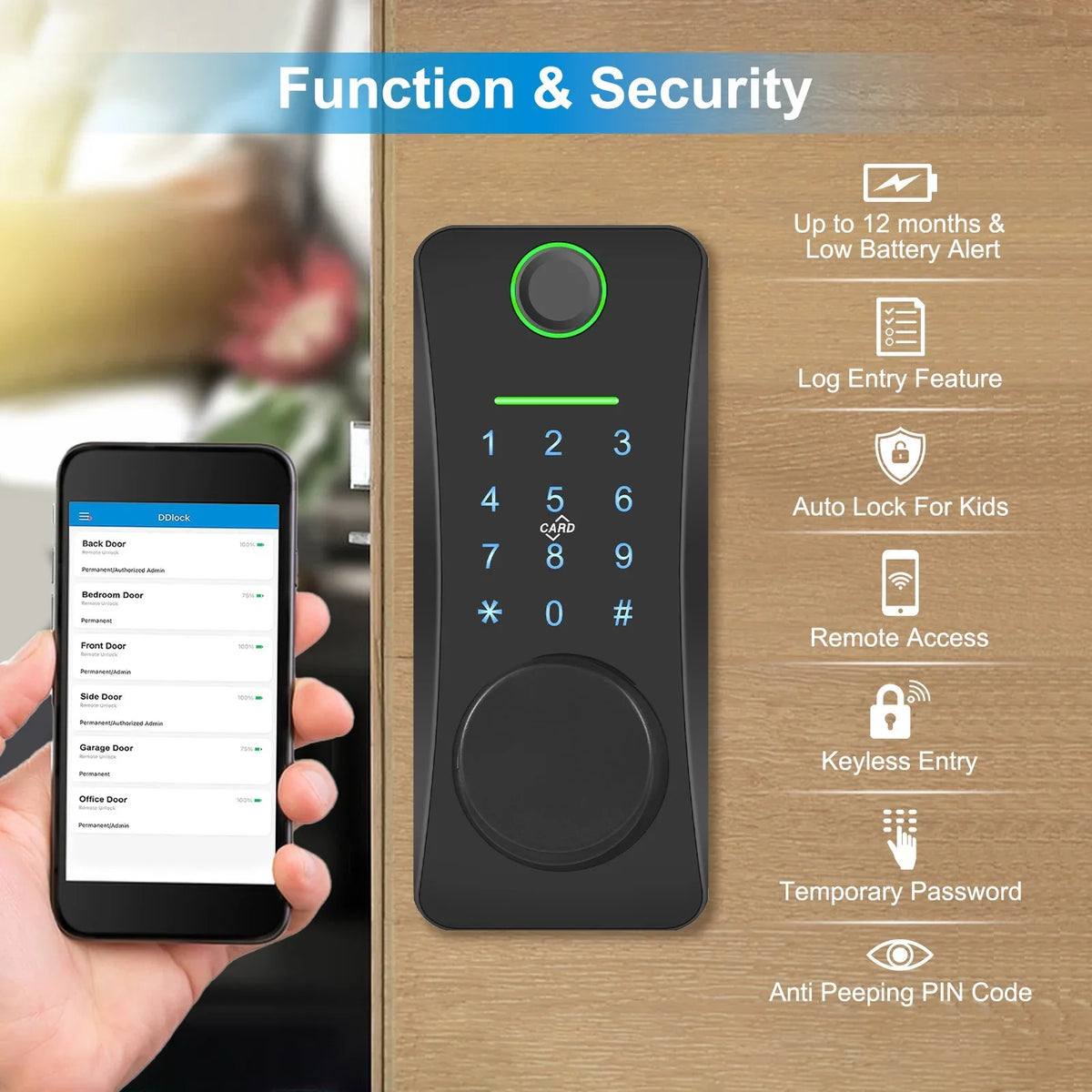 Remote Door Remote Deadbolt Lock Huiop Intelligent Lock/2 Door Keyless Lock,With App Remote Pad Lock Pad Door Siuke Keypad Lock/5-in-1 Less With Set Deadbolt Keyless Lock/5-in-1