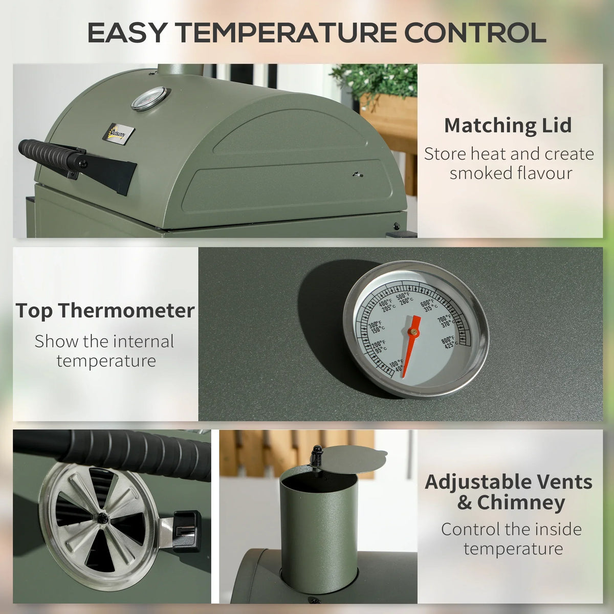 Tabletop Barbecue, Outsunny Grill with Charcoal Lid, Small Green BBQ
