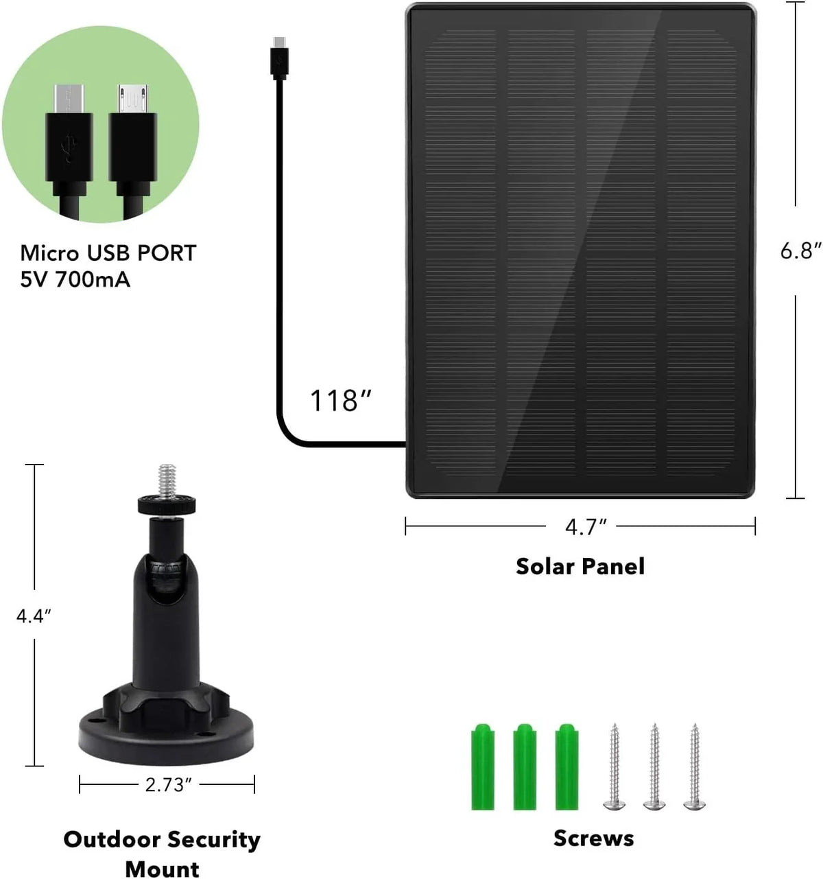 USB Camera,Waterproof Solar Panel Rechargeable Outdoor for Cable, Solar Panel with 9.8ft y