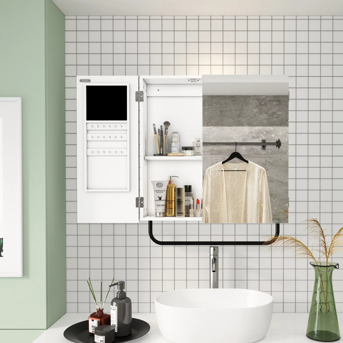 Jewelry Cabinet Wall Mirror, Bathroom, Square Mounted with for 2-Tiers HLR Mirror Cabinet