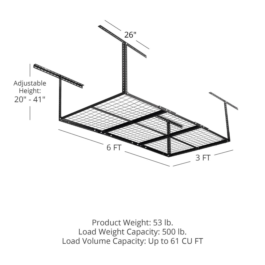 Organization Mount 41" 20" 6' Loading Metal Wire x Attachments Adjustable Bikes System, Storage Titan 500 Garage Equipment Rack, to 3' for Bins Grid Overhead LB with Ceiling Storage Height, Capacity,