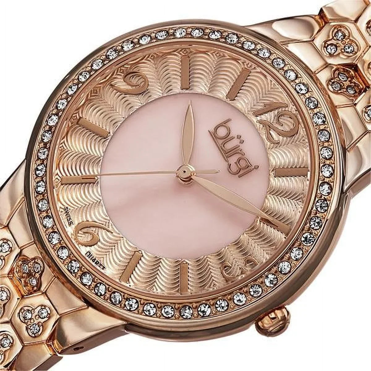 Rose-Tone Bracelet Swiss Women's Quartz Brass Crystal-Accented Watch