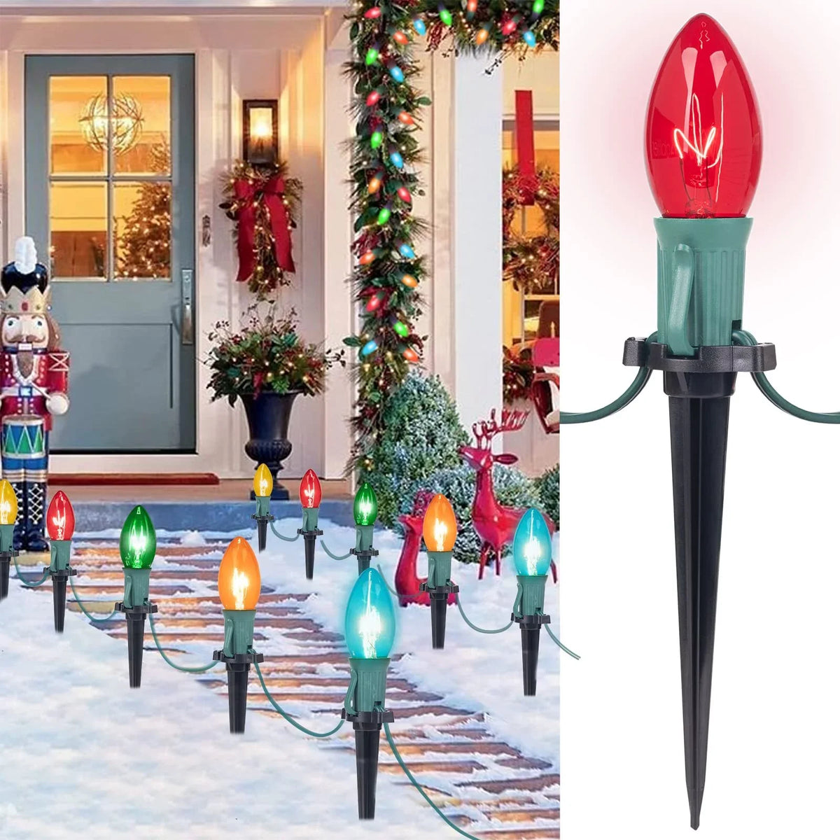 51.5 Christmas Stakes Feet C9 Light (2Sets) Walkway Yard Driveway Christmas Outdoor Lights ALLJOY Patio Pathway