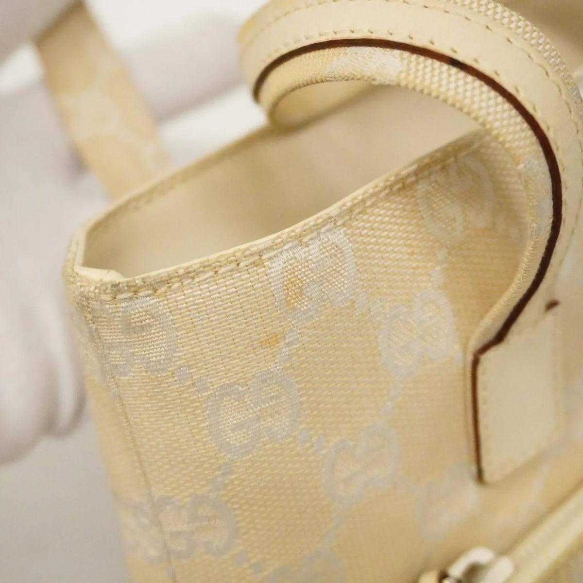 Canvas Leather Handbag Women's Pre-Owned GG Ivory 1079 Gucci (Good) 002