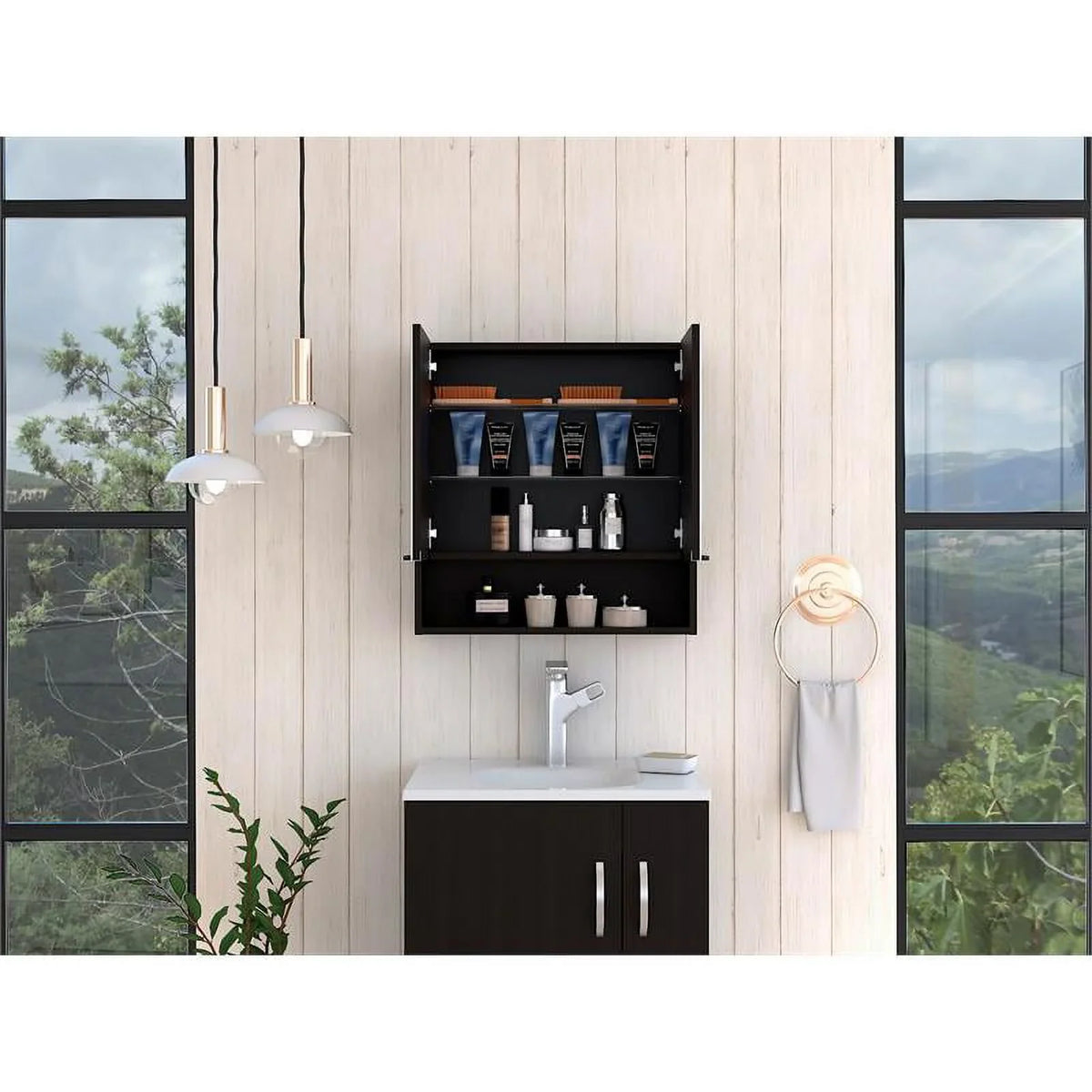 Square 2-Piece Cabinet Medicine & 63" One Set Linen Cabinet with Door Home