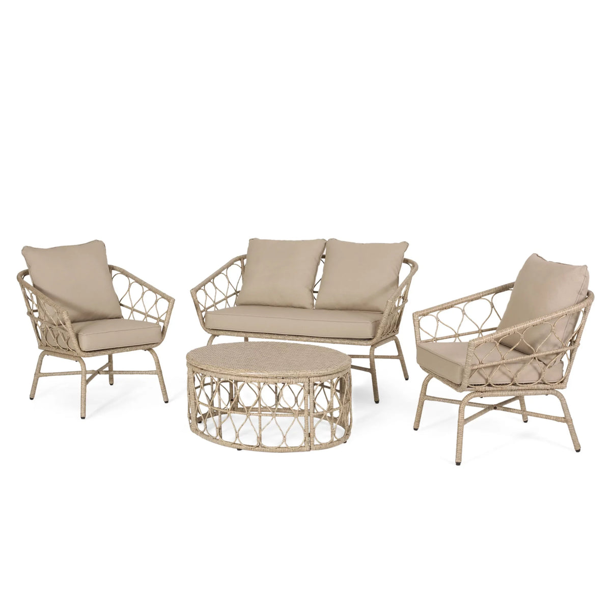 Montserrat Brown Light Seater Cushions, Set Beige Outdoor Wicker and Chat with 4