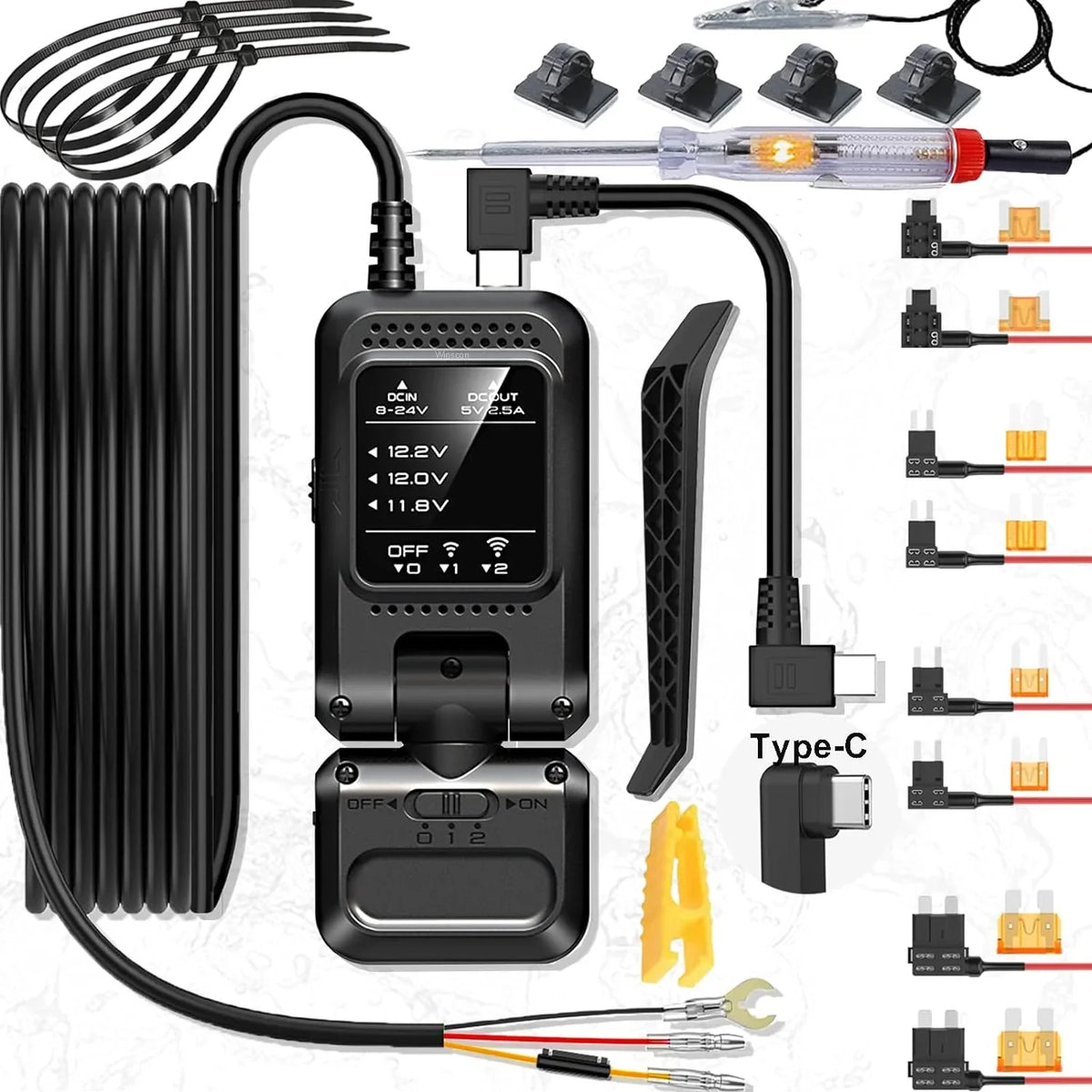USB Dash Dashcam to Wire Cam Kit with C Hard Charger for Dash Motion Camera Car Detection DC12-24V Hardwire Kit,