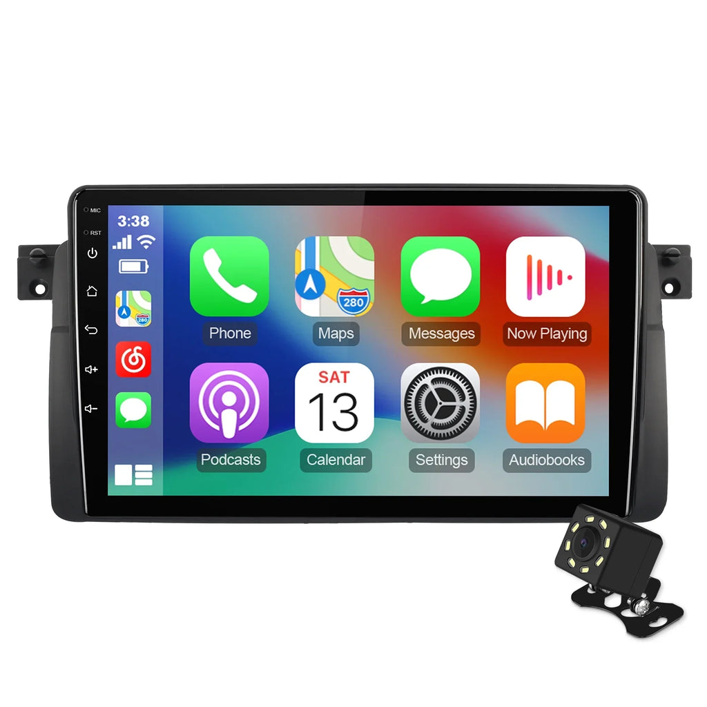 ZT for BMW Stereo 9-inch Carplay 12 Android Din Screen 75/MG QLED SWC Radio Backup Car Auto Double Android E46/M3/318/320/325/Rover Camera Support 6+128G Car Touchscreen with