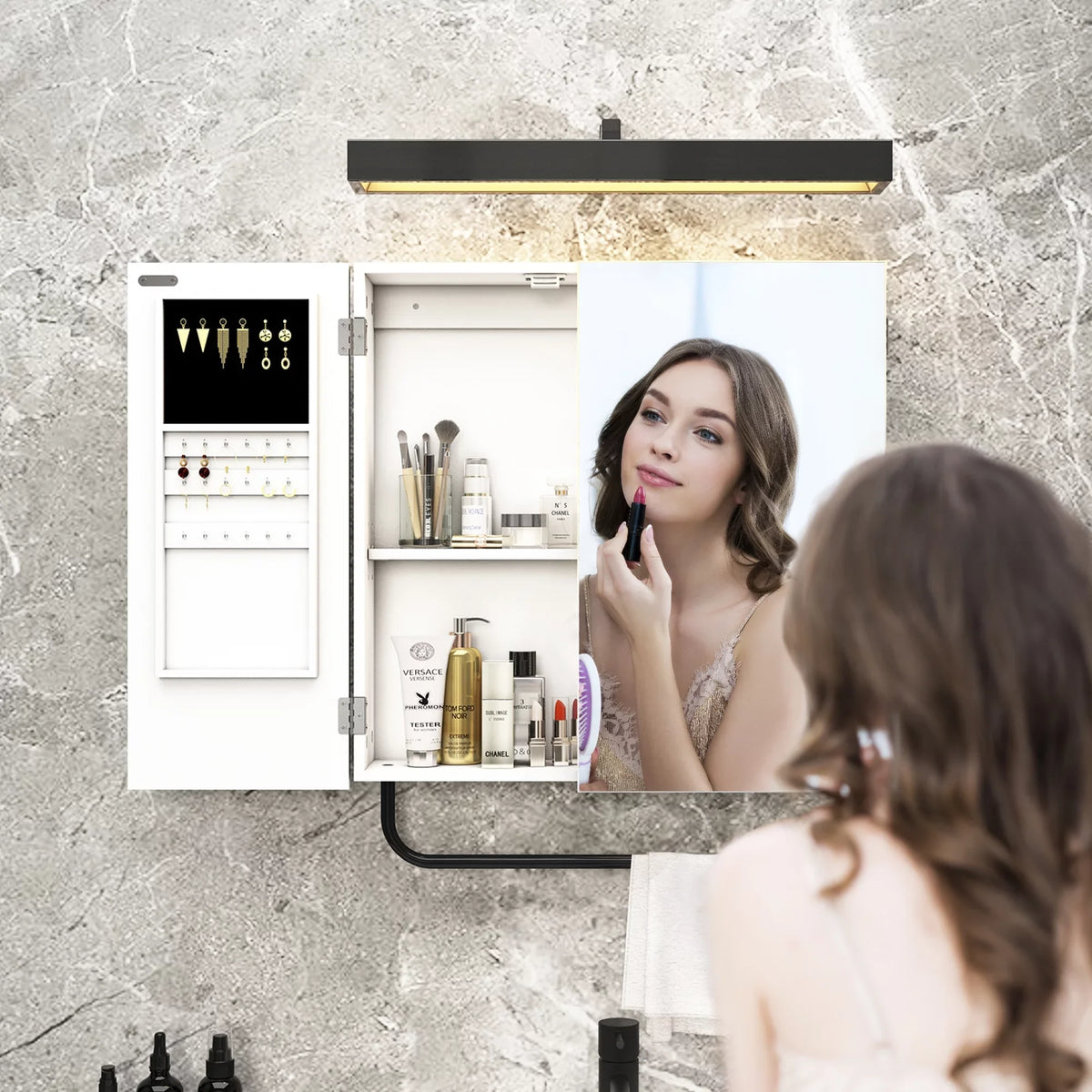 Jewelry Cabinet Wall Mirror, Bathroom, Square Mounted with for 2-Tiers HLR Mirror Cabinet