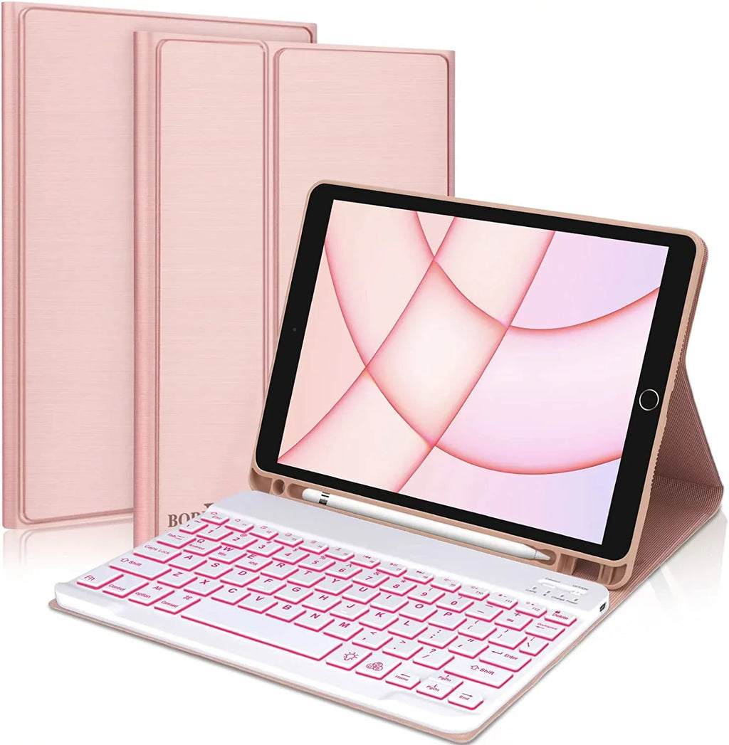 Kvago Keyboard 2022 Bluetooth Apple Built-in Keyboard 5th iPad iPad Case for Holder Pencil Pink Air Gen
