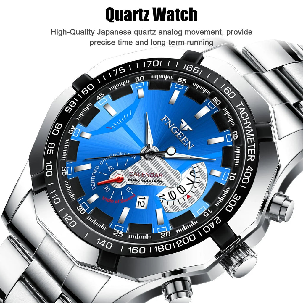 Luxury Men's Analog Quartz Wristwatch Stainless Waterproof Watch Classic Steel