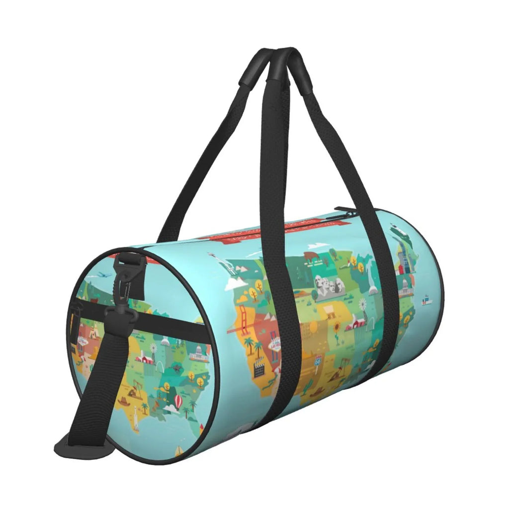 Large Bag with Sports Travel Luggage Bag USA Cylinder Pocket Map and Gym Capacity Tourist Waterproof Coaee Bag Compartment
