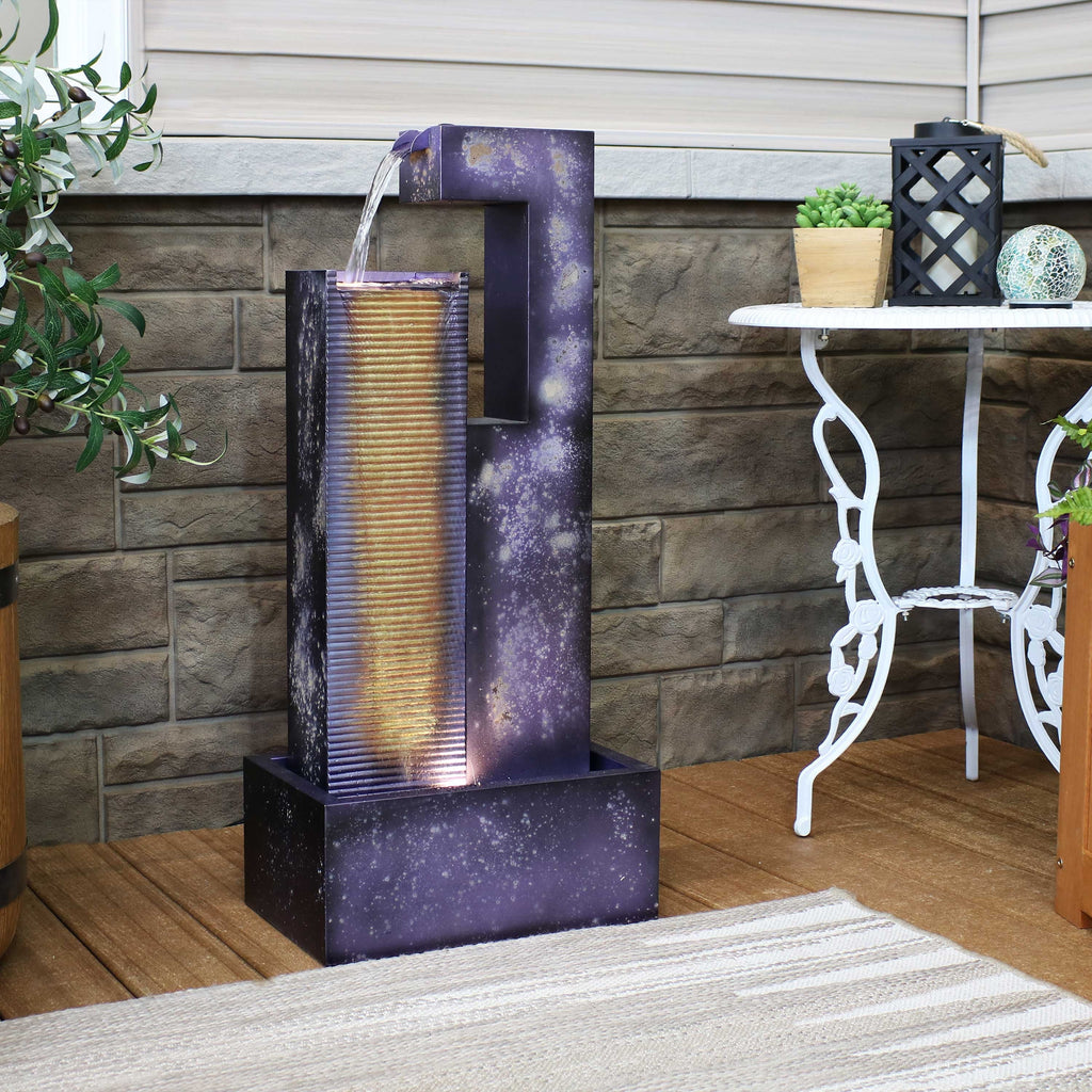 LED Metal Cascading Sunnydaze Outdoor Fountain - Tower with 32" Lights