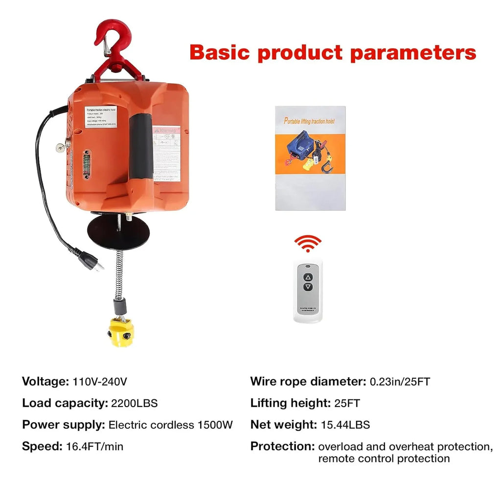 Unleash 110V Wireless 2200LBS Perfect for Hoist Versatility Loads with Portable Crane System – Power and Battery Remote, Winch, 3-in-1 Electric and Heavy Tackling with