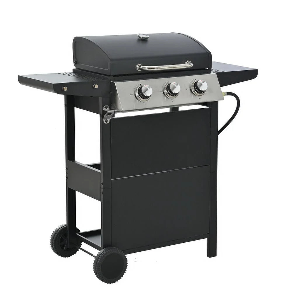 Outdoor 2 BBQ Garden for Propane Patio Shelves, Gas Portable Picnic Wheels, Grill, Backyard Lid, Steel with Top Grill Forclover and Side Cover 3-Burner Stainless