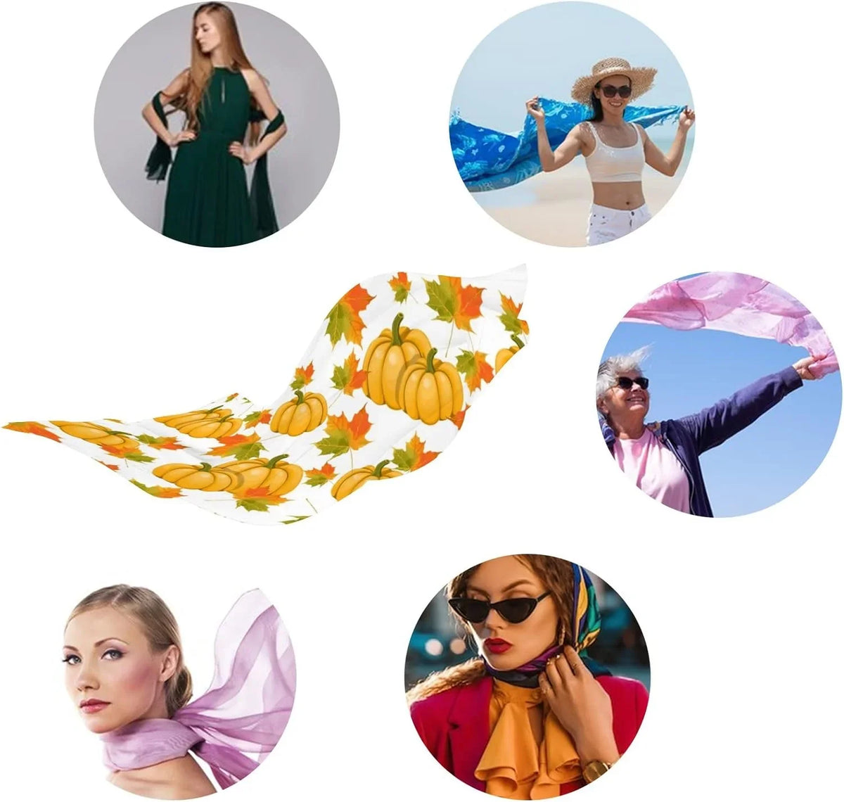 Maple Wrap Long Scarves Pumpkins Leaves Neck Girls Scarf Hyjoy Women Silk Lightweight for Shawl
