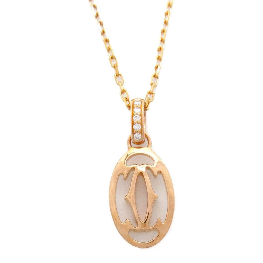 K18PG(Rose (Good) double Clear Clear Necklace Pre-Owned Gold) Necklace CARTIER diamond Logo