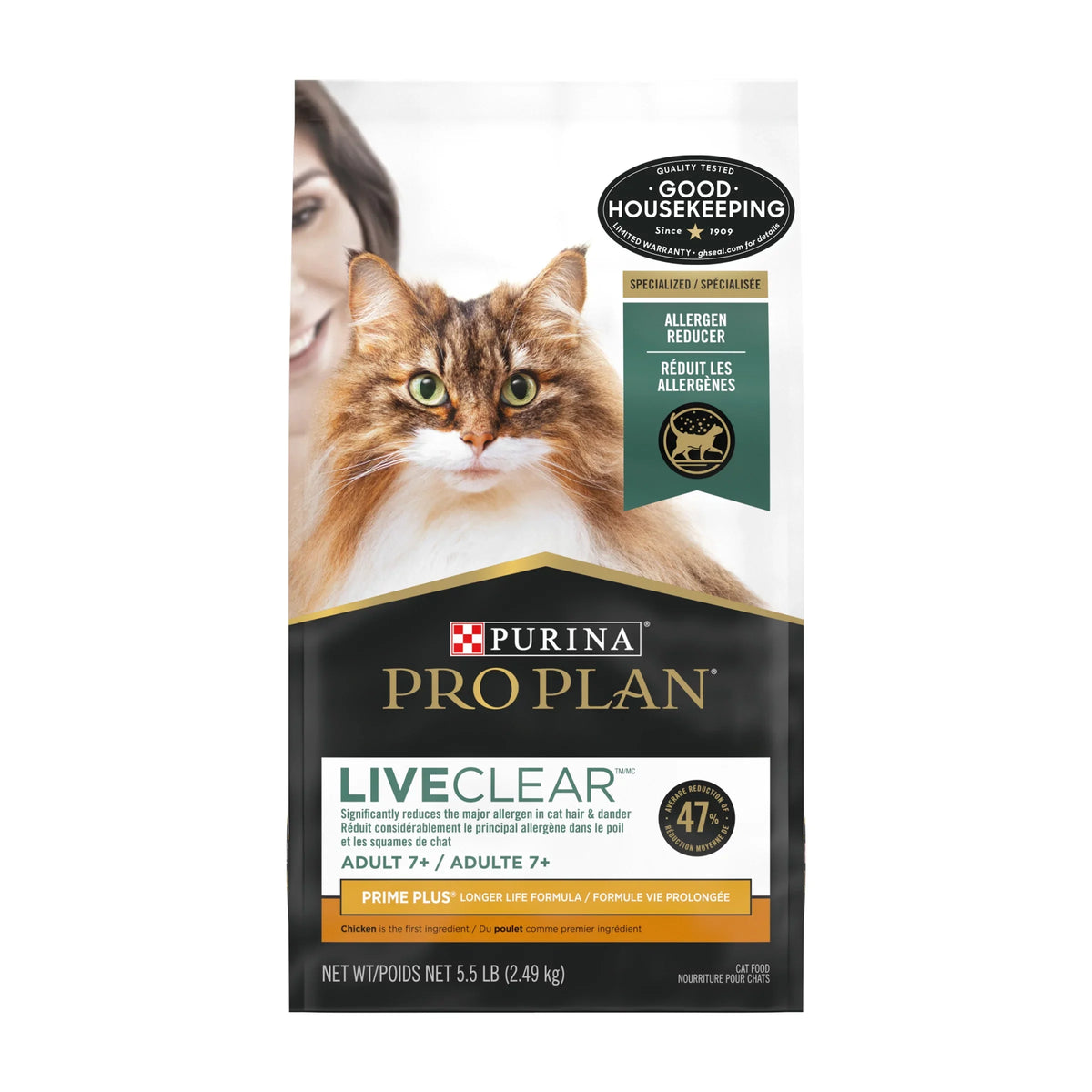 5.5 Cat Purina Prime LiveClear Chicken Plus Plan Dry Formula Food, Pro lb Bag