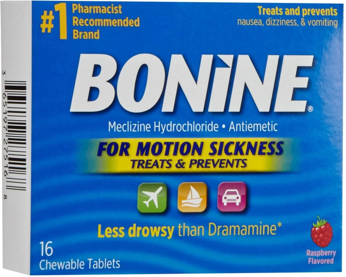 16 Chewable 3) Raspberry of Sickness, (Pack Tablets Motion Bonine ea for