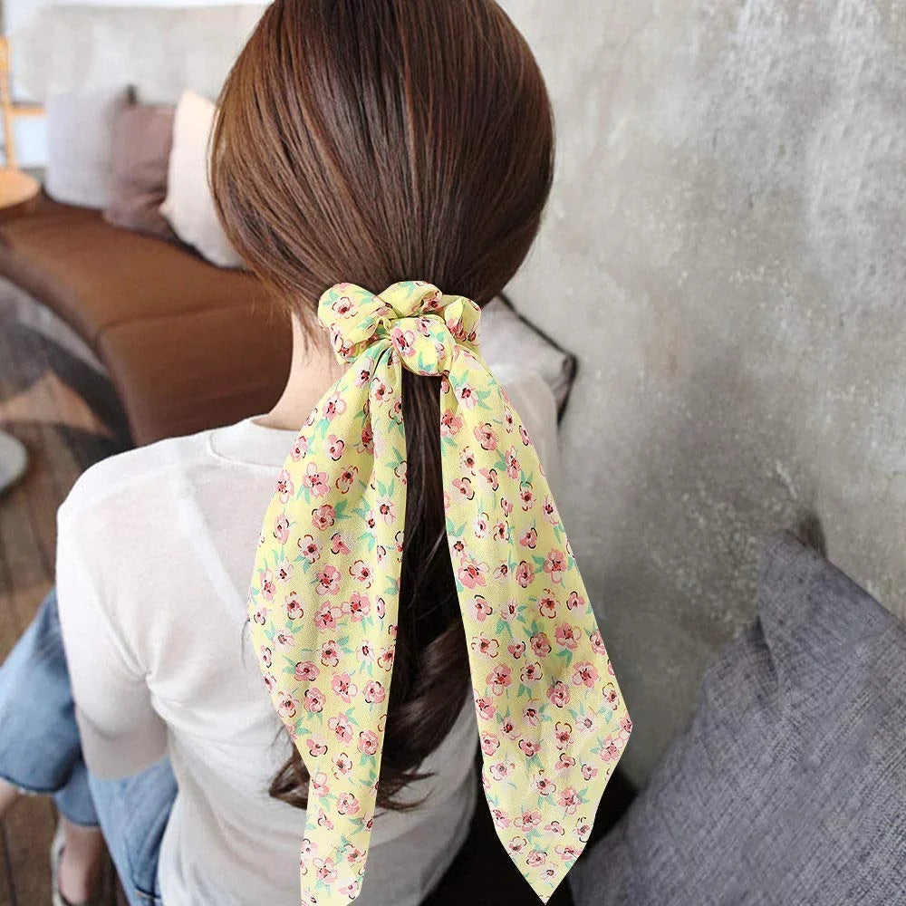 Packs Bowknot for Scrunchies, Dot Hair Scrunchy, Hair Satin Donut Daisy Ties Tails Silk Ponytail 3 Holder, Girls Elastics Long Flower Bands, Women Scarf (Style12) Polka Scarf Scarves, Hair