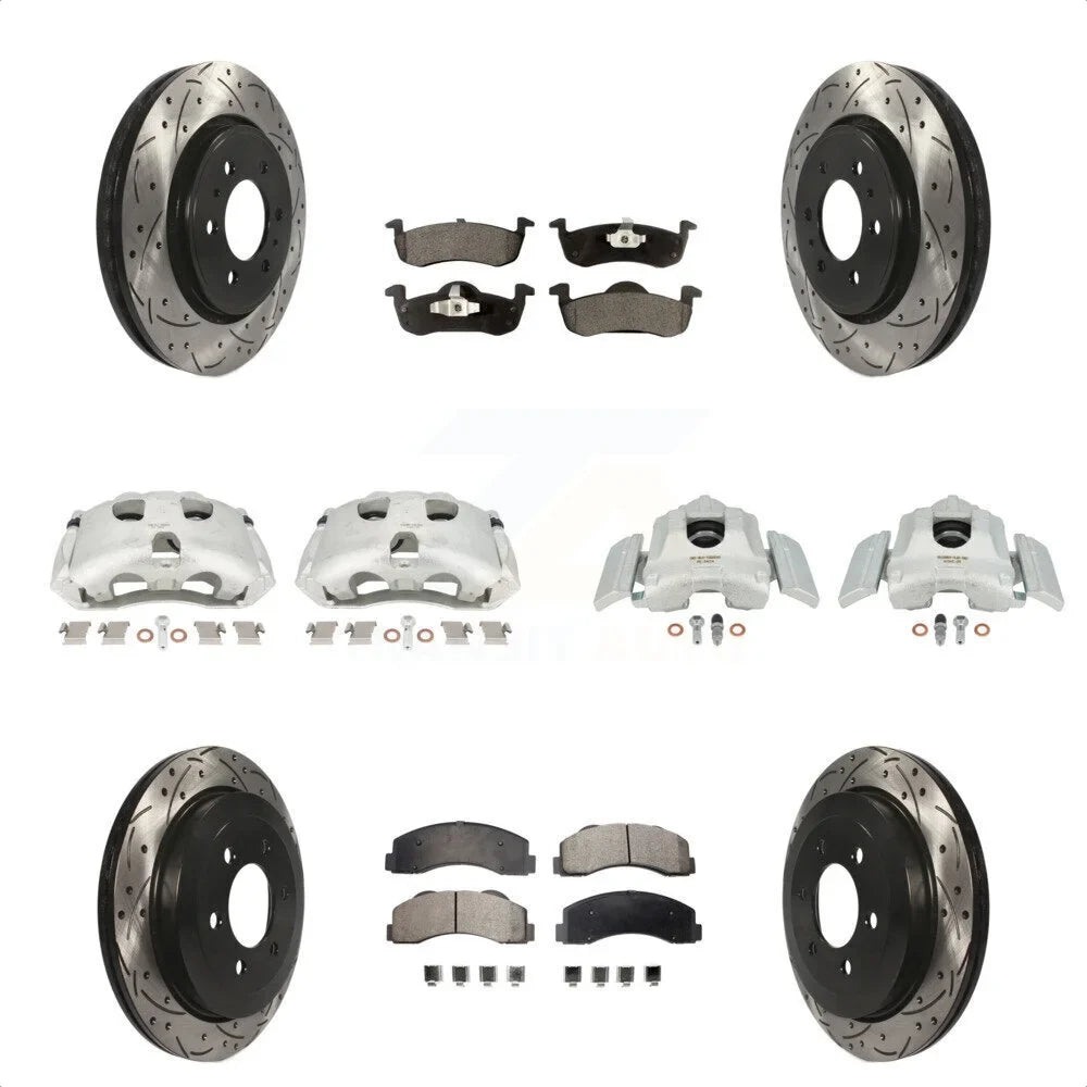 Disc Pads And Coated Front Ford Rear Drilled Brake Navigator Rotors For Caliper Expedition Auto Kit 2010-2017 Lincoln KCD-100317P Transit Semi-Metallic Slotted (10Pc)