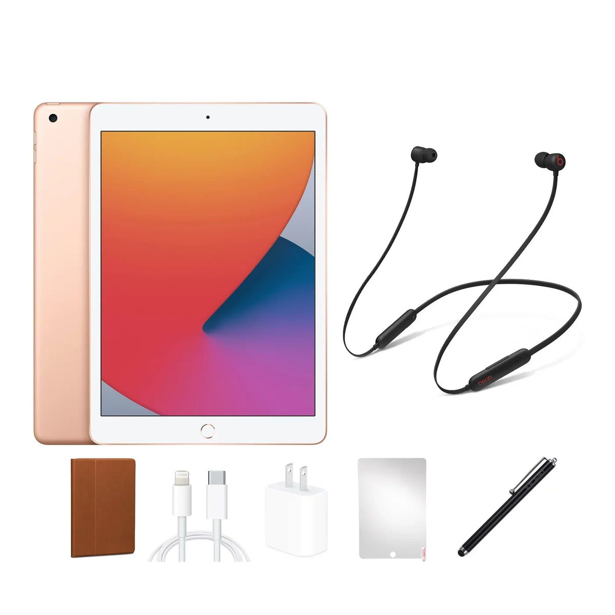 Refurbished stylus BUNDLE Gen, Apple Bundle. INCLUDES: Beats Protector, (8th only, 2020) charging Flex Screen 32GB, Beats 8 iPad pen, Case, Wi-Fi Headphones, iPad accessories. Gold,