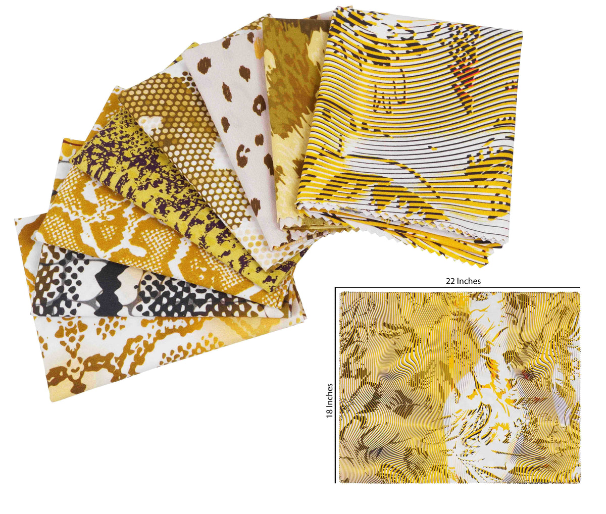 (Yellow) Pc Soimoi 22"DIY CottonPre-Cut Fat -Animal SkinPrint Quarter Bundle 18"x Quilting Patchwork-100% Fabric 8
