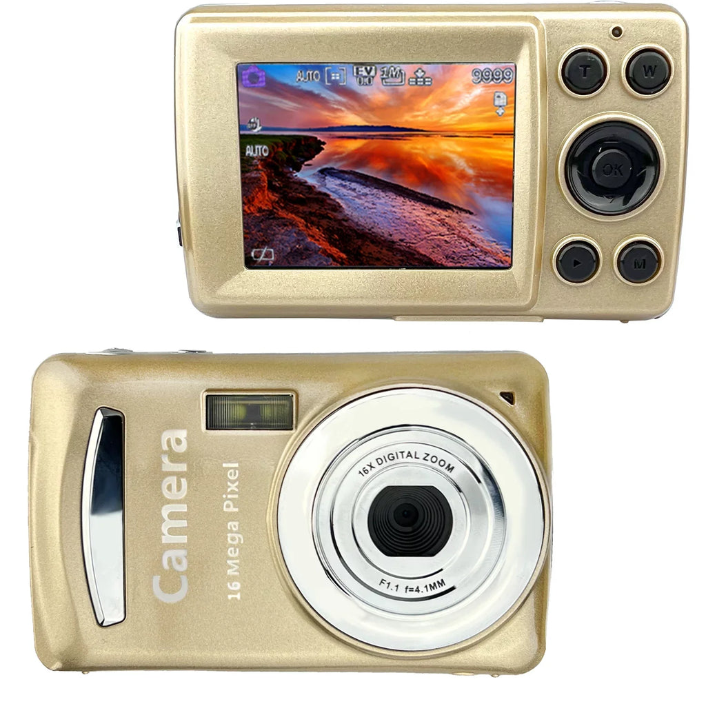 Photo 16MP Megapixel Camera Digital and with 2.4" Compact Media Input (Gold) Transfer Screen, Mic LCD USB Video and Acuvar