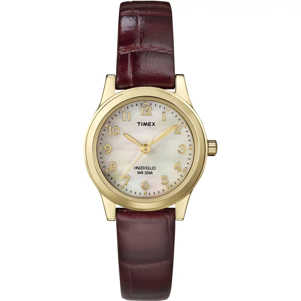 Essex Leather Timex Dress Avenue Watch, 25mm Gold/Burgundy/MOP Strap Women's