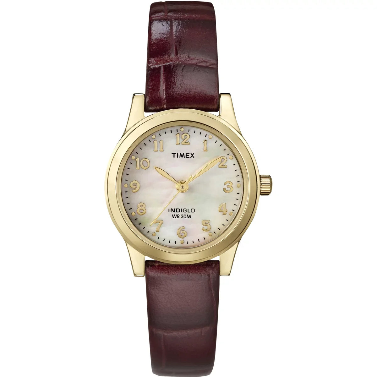 Essex Leather Timex Dress Avenue Watch, 25mm Gold/Burgundy/MOP Strap Women's