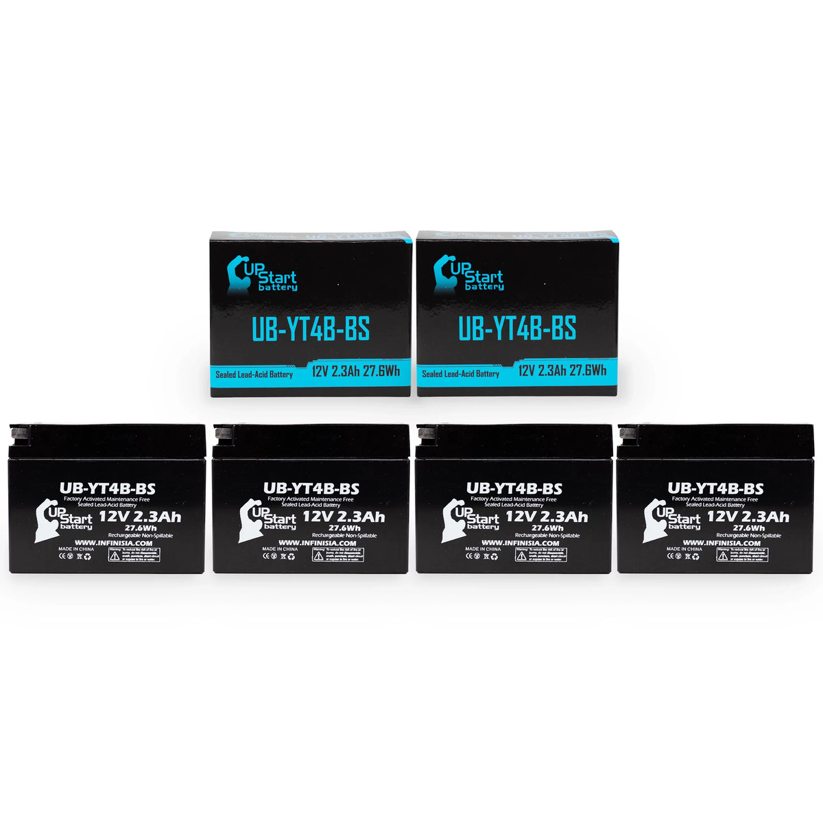 '- Replacement 2012 2.3Ah, Battery 12V, Activated, Battery Yamaha UB-YT4B-BS UpStart Factory Maintenance Free, for SR400 Motorcycle 400CC (FI) 4-Pack