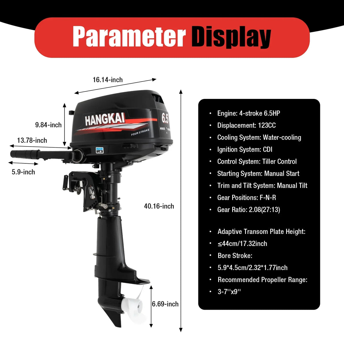 Cylinder Ignition Max Motor Cooling System Water Single 6.5HP 6000r/min 123CC with Duty & Outboard Boat Anqidi Engine Stroke 4 CDI Control Tiller Heavy