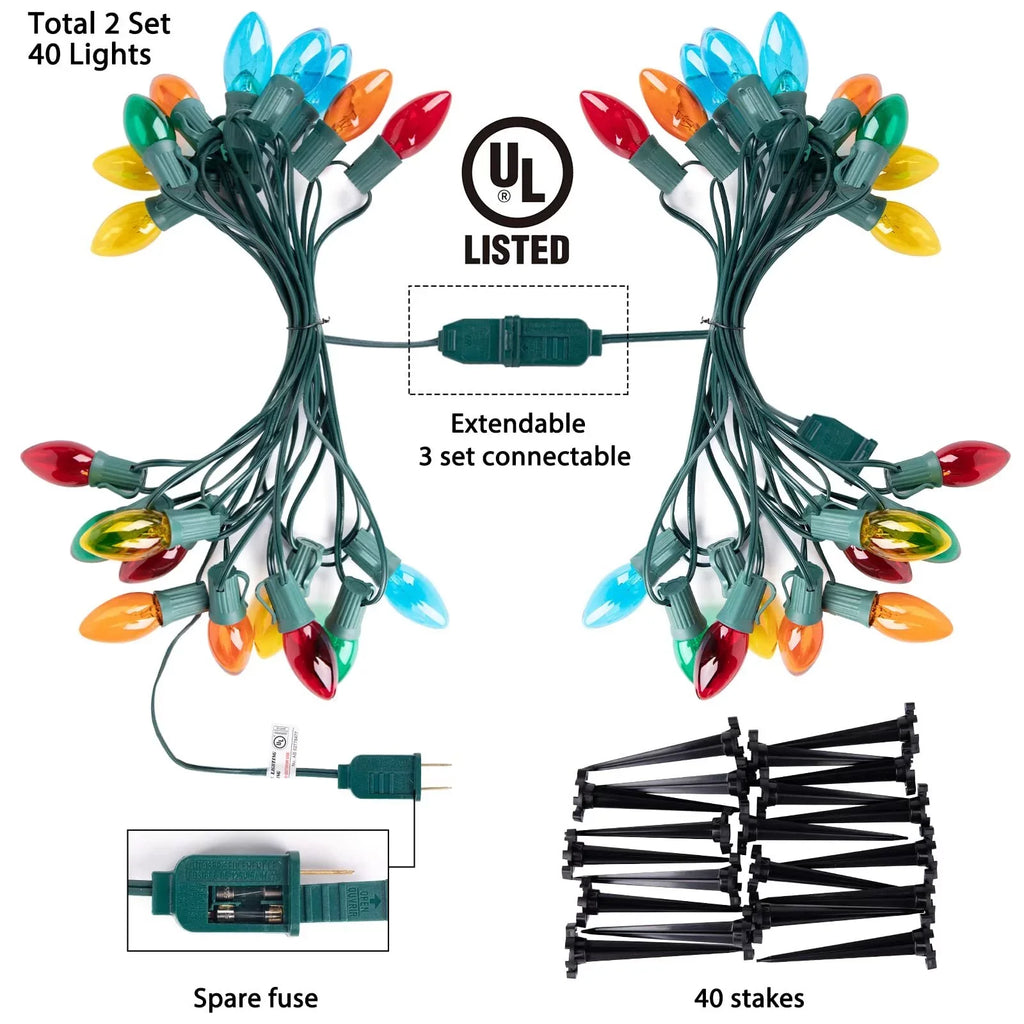 51.5 Christmas Stakes Feet C9 Light (2Sets) Walkway Yard Driveway Christmas Outdoor Lights ALLJOY Patio Pathway