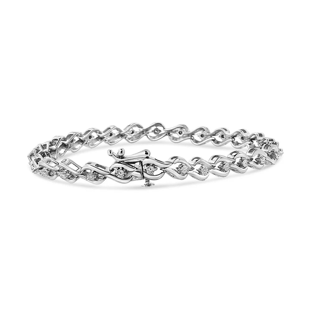 '- Color, Link Cttw Silver 7.25" Sterling Diamond Promo .925 Bracelet Round-Cut Clarity) (I-J 1/10 I3
