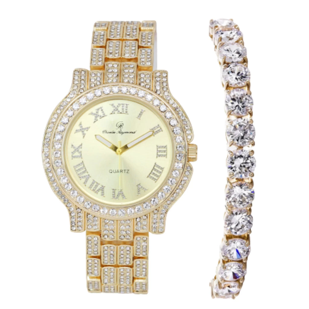 Out Women's a blinged-Out Timeless Iced Testament Glamour Classic-GLD) Crystal Luxury Diamonds Beauty True Watch, to and (L0504LA-T
