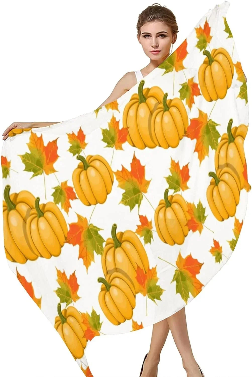 Maple Wrap Long Scarves Pumpkins Leaves Neck Girls Scarf Hyjoy Women Silk Lightweight for Shawl