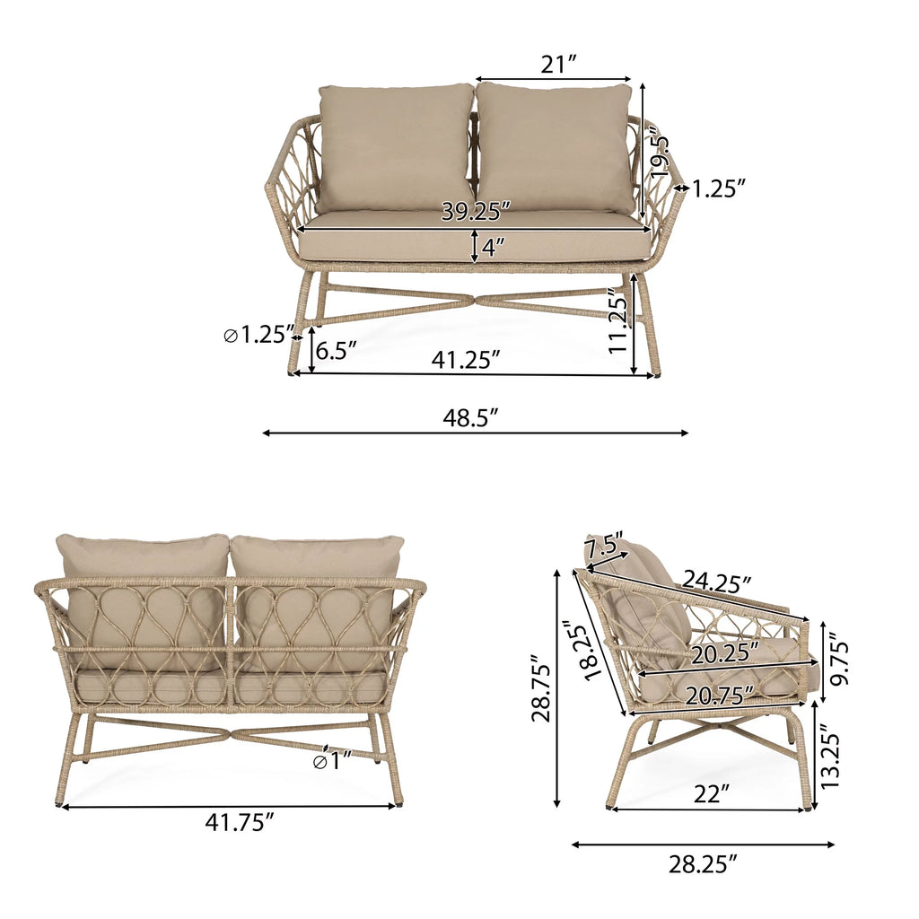 Montserrat Brown Light Seater Cushions, Set Beige Outdoor Wicker and Chat with 4