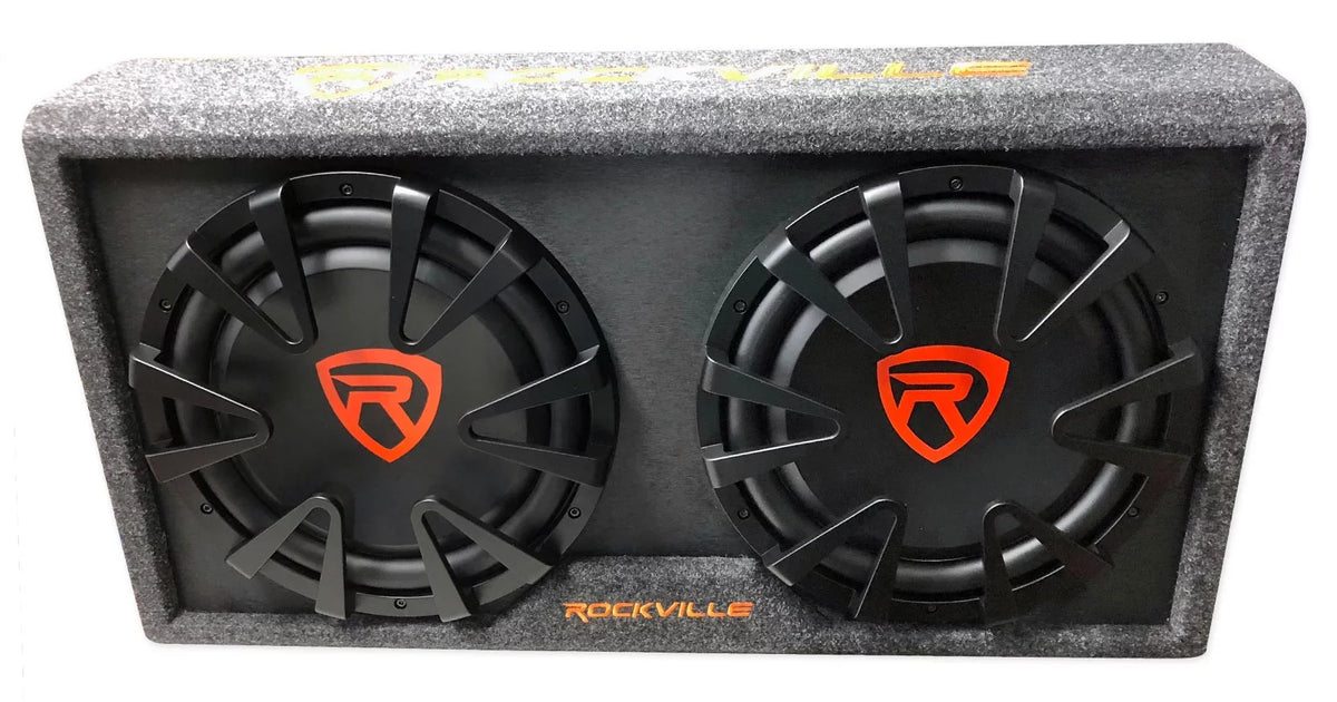 Dual 2000w inches RG212CA Enclosure+Amp Powered Car Subwoofer Kit Rockville 12 Vented